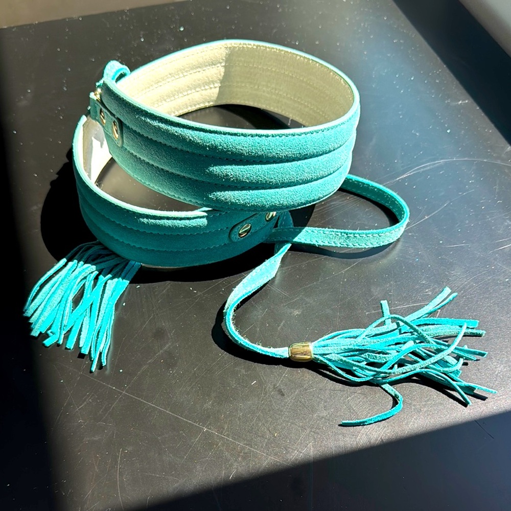 Elegant Teal Suede Belt with Tassel